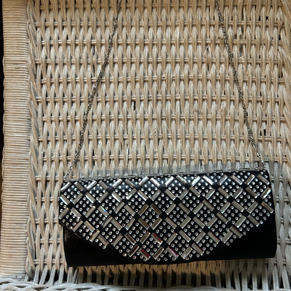 Black and Silver Geometric Clutch with Wristlet